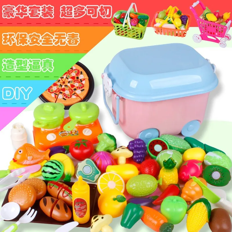 Children Play House Play kitchens Little Girl Shopping Cart& Vegetable Cutting Baby Cut Fruit Cut Toy