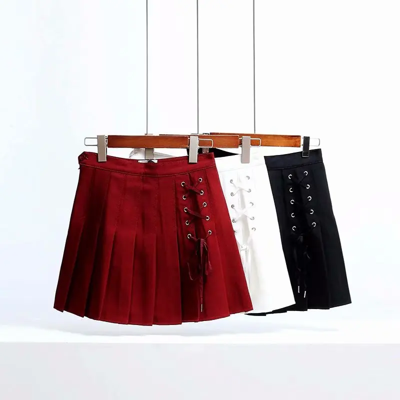 

Spring And Autumn Versitile Side Lace-up High-waisted Thick Sense Pleated Short Skirt Dark GIRL'S College Style Slimming Skirt F