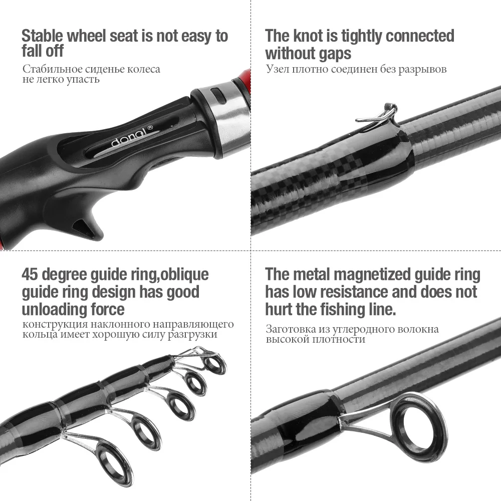 DONQL удилище телескопическое 1,8 м-2,7 м карбоновое ультра короткое спиннинговое удилище для путешествий портативное зимнее рыболовное удилище