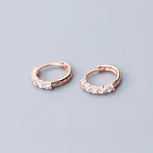 Модные 925 пробы серебряные серьги-обручи с кубическим цирконием для женщин покрытые розовым золотом круглые серьги-кольца CZ серьги