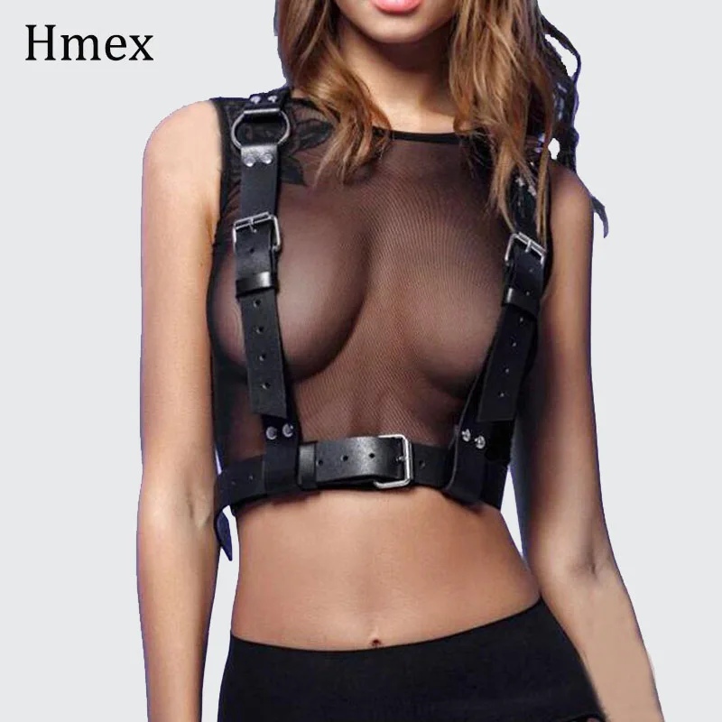 D Punk Rave Women Sexy Leather Harness Straps Body Bondage Cage Sculpting Leather Waist Belt Chest Belts Slim Body Suspenders Belt - Цвет: D