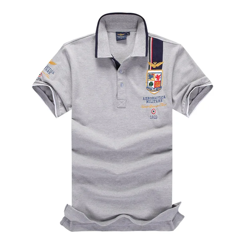Новинка, летняя мужская одежда, бутик, вышитая дышащая футболка-поло, Мужская рубашка поло с отворотом ВВС, армейская рубашка поло, размер S-3XL - Цвет: gray