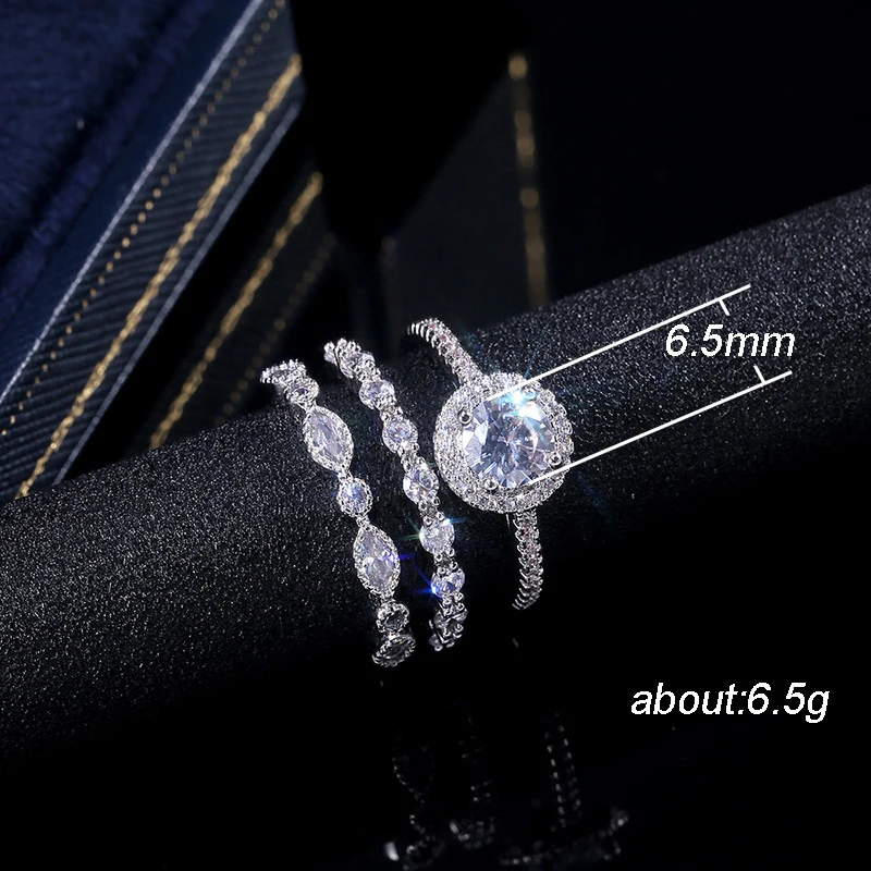 YOBEST 3 Pieces Ring / Inlay Silver Plated White Crystal Zircon Wedding Engagement Ring Size 6-9 - Цвет основного камня: R00087