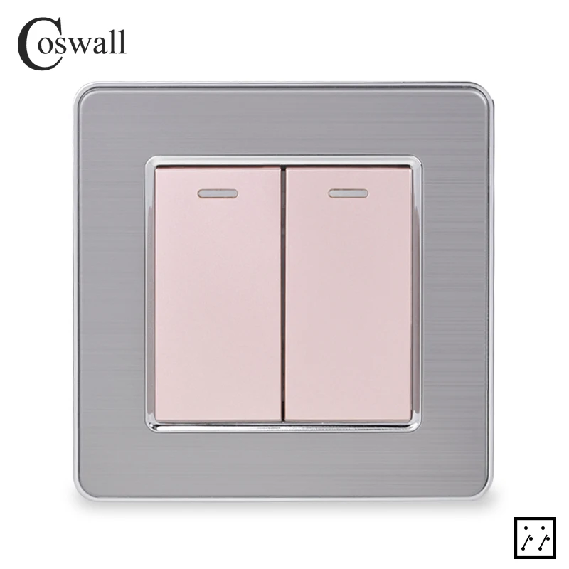 Coswall, панель из нержавеющей стали, 2 комплекта, 3 способа, промежуточный переключатель, кроссовер, переключатель вкл/выкл, настенный светильник, переключатель 16A X2 Series