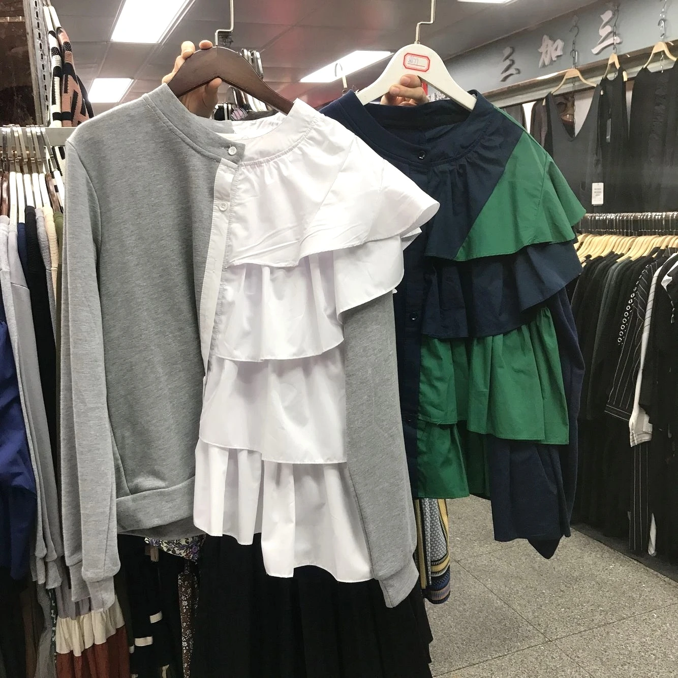DEAT, новинка весны, круглый вырез, полный рукав, оборки, пэчворк, контрастные цвета, женский свитер, топ, WK04201