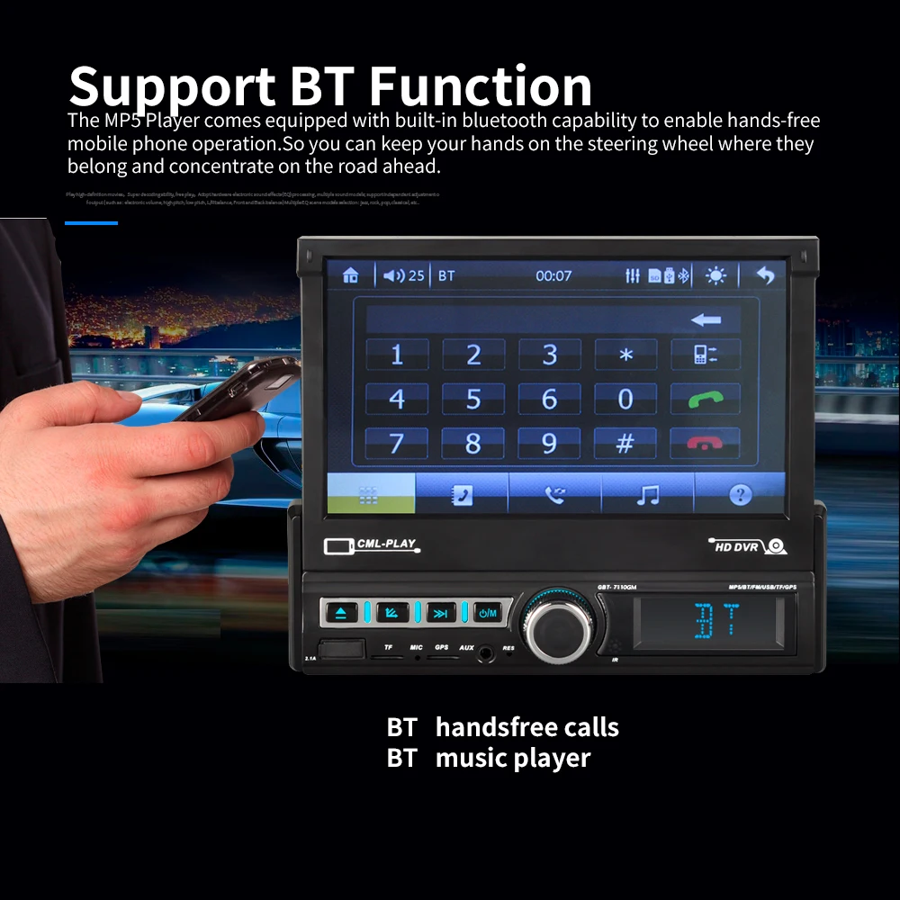 7 "1 Din автомобильный радиотелескопический FM Bluetooth автомобильный стерео MP5 плеер Авто gps навигация мультимедийный плеер с картой TF USB 7110GM