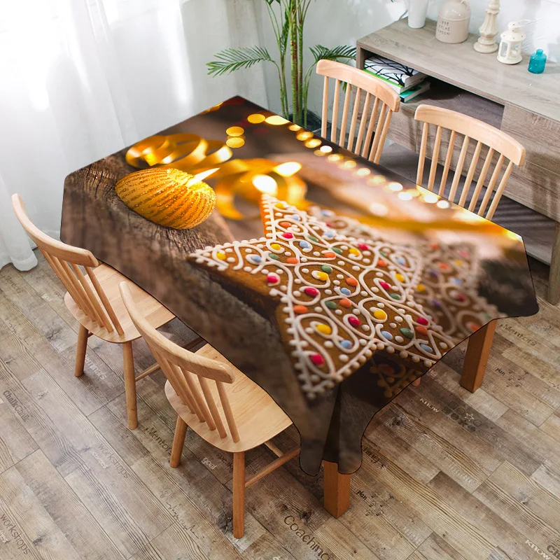 Christmas Biscuits 3D Printed Pattern Rectangular Tablecloths Picnic Dustproof Table Cover Tea Machine Cloth Bedside Cabinet Mat - Color: No.9