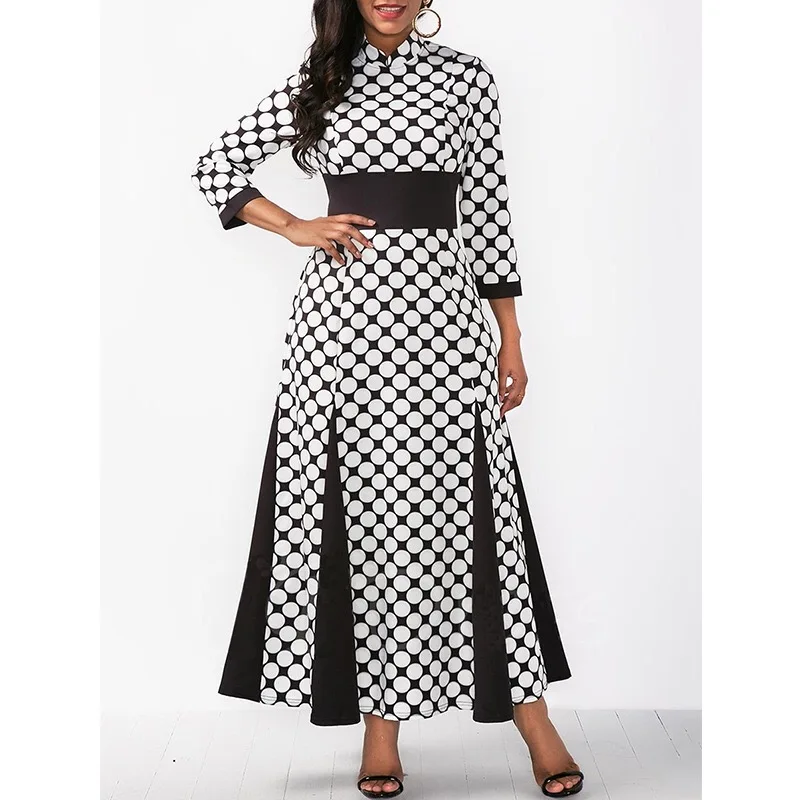 

Vintage Dress Plus Size Three Quarter High Waist A line Elegant Dot Evening Party Night Club Retro Vestidos Femme 2020 Autumn