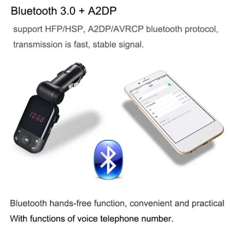 Универсальный Автомобильный MP3-плеер, Bluetooth 3,0, автомобильное зарядное устройство, Bluetooth, без рук, для телефона, автомобильный bluetooth-адаптер, поддержка звонков/музыки/радио