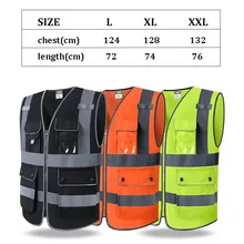 Safety Vest Reflective High Visibility Vest Multi Pockets Front Zipper Construction Security Working Vests L XL XXL