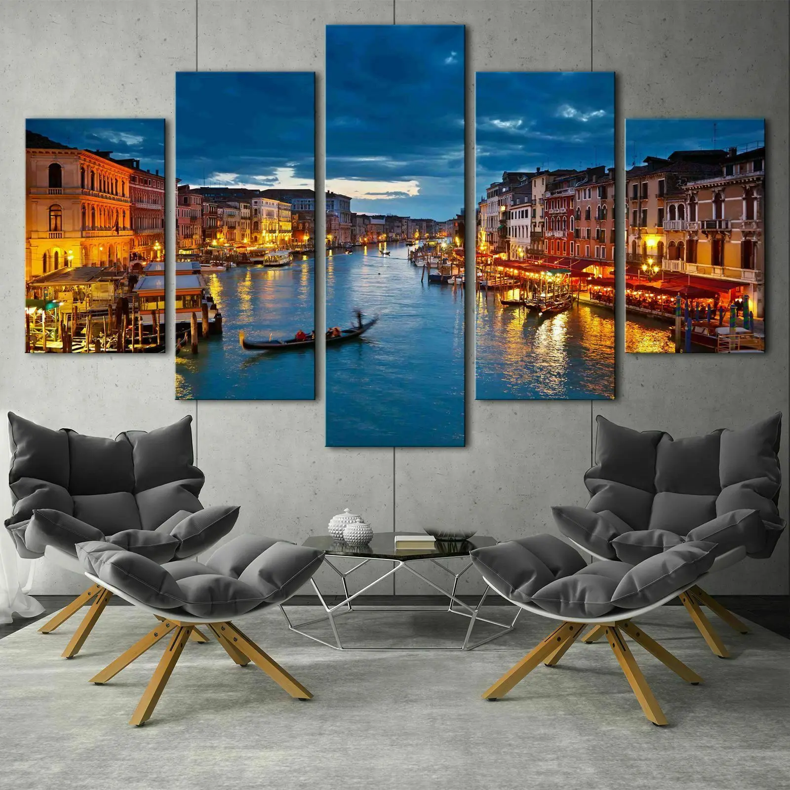 

Night View of Venice City 5 pcs Modern Home Wall Decor Canvas Picture Art HD Print Painting On Canvas for Living Room No Framed