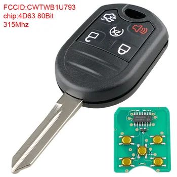 

315Mhz 5 Buttons Keyless Entry Remote Start Car Key Fob 4D63 Chip CWTWB1U793 Fit for 2010 2011 2012 2013 2014 Ford / Mustang