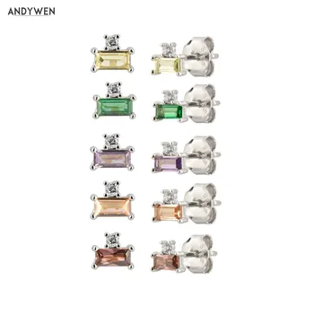 

ANDYWEN 100% 925 Sterling Silver Green Luxury Stud Earring Mini Luxury Women Special Valentiens Jewellry For 2020 Fashion