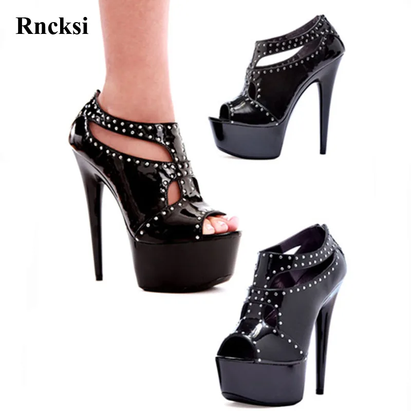 Rncksi-sandalias para mujer negras con tiras el tobillo, zapatos de vestir para fiesta de boda, altos de 15cm, plataforma, Club Pole Dance AliExpress Calzado