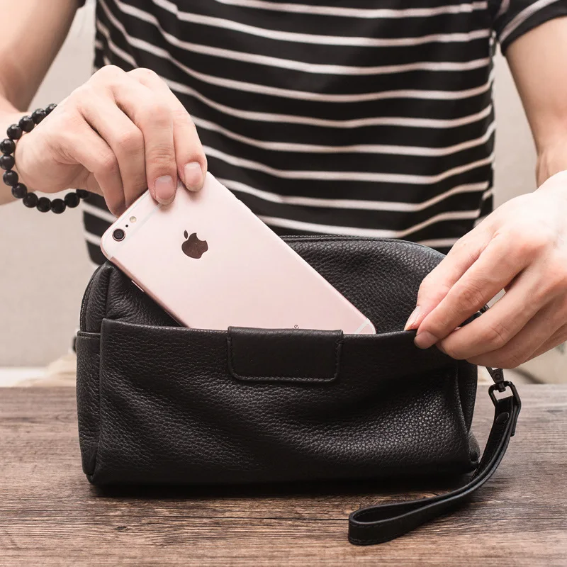 

Genuine Leather MEN'S Handbag Casual Clutch Cowhide Large Capacity Clutch Men's Bag Soft Leather Men Clutch Bag Fashion