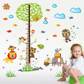 

140*143cm Large Cartoon Animals Kids Height Wall Stickers Friendly Lions Owls Home Decor Beautiful Tree House Decoration