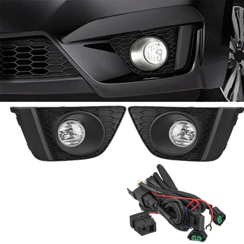 

Car Front Bumper Left & Right Fog Light Lamp Bezels Cover with Harness Switch Kit for Honda Fit 2014 2015 2016 2017