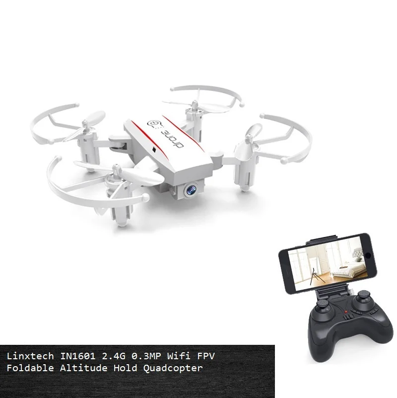 Linxtech IN1601 480P 720P Мини Радиоуправляемый Дрон с камерой Wifi FPV складной Квадрокоптер с удержанием высоты Радиоуправляемый вертолет игрушки - Color: White 0.3MP Camera