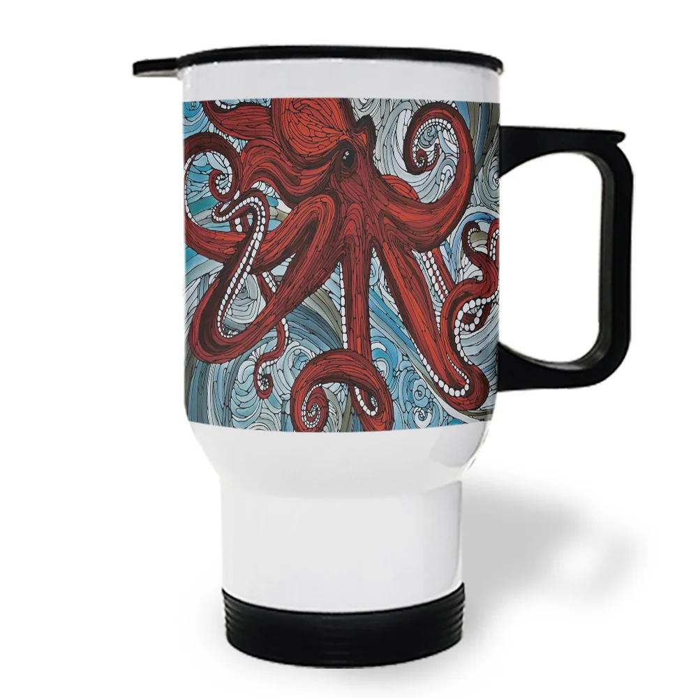Красный осьминог море кофейная чашка с крышкой стеклянные кофейные кружки
