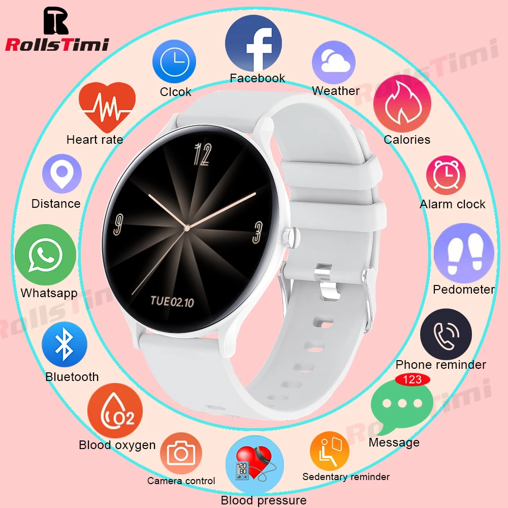 Rollstimi 2021 Women Smart Watch Real-time Weather Forecast Activity Tracker Heart Rate Monitor Sports Ladies Smart Watch Men