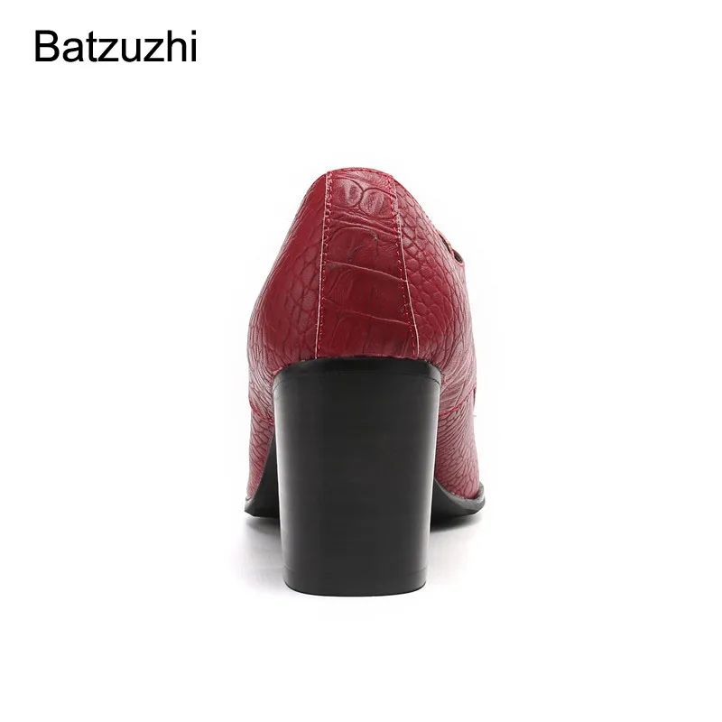 Batzuzhi Shoes Men 7.5cm High Heels Pointed Toe Brown Genuine Leather Dress Shoes Men Lace-up Fashion Party Shoes Zapatos Hombre