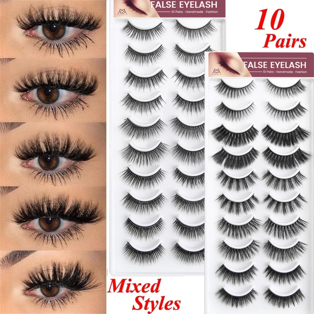 

10 Pairs/lot Mixed Styles 3D Mink Hair False Eyelashes Natural Thick Eyelash Makeup Curl Cross Natural Long False Eyelashes