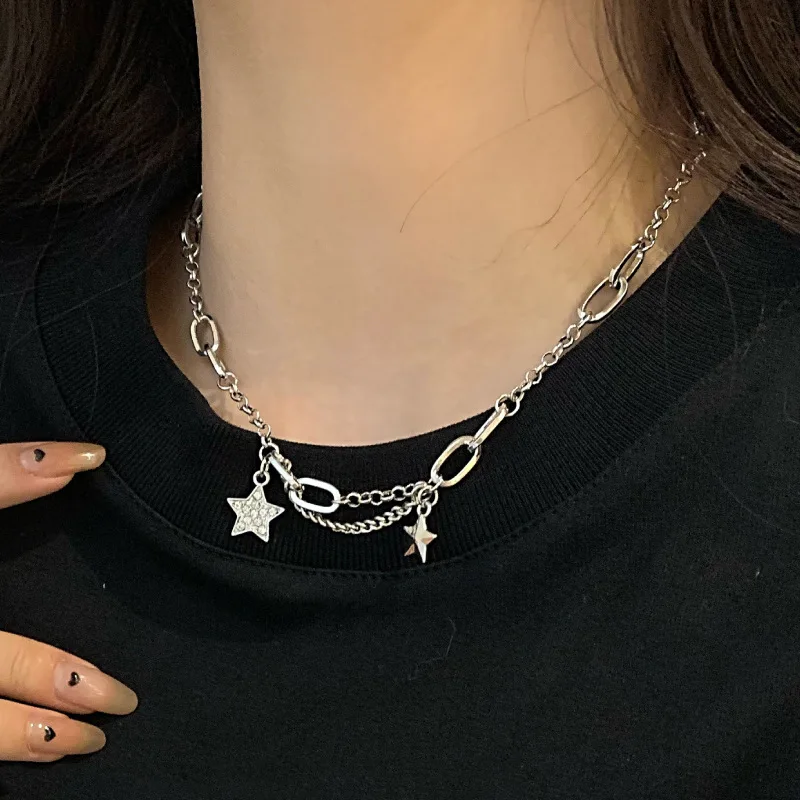 South Korea Fashion Personality Hip Hop Style Star Titanium Steel Necklace Gift Banquet Party WOMEN'S Jewelry 2021 |