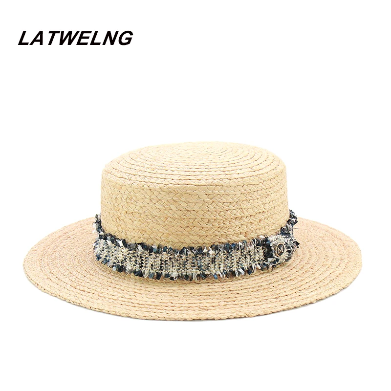 New Fashion Teddy Bear Ribbon Raffia Hat Women Summer Beach Hats Handmade Weave Soft Straw Hat Female Travel Caps Wholesale