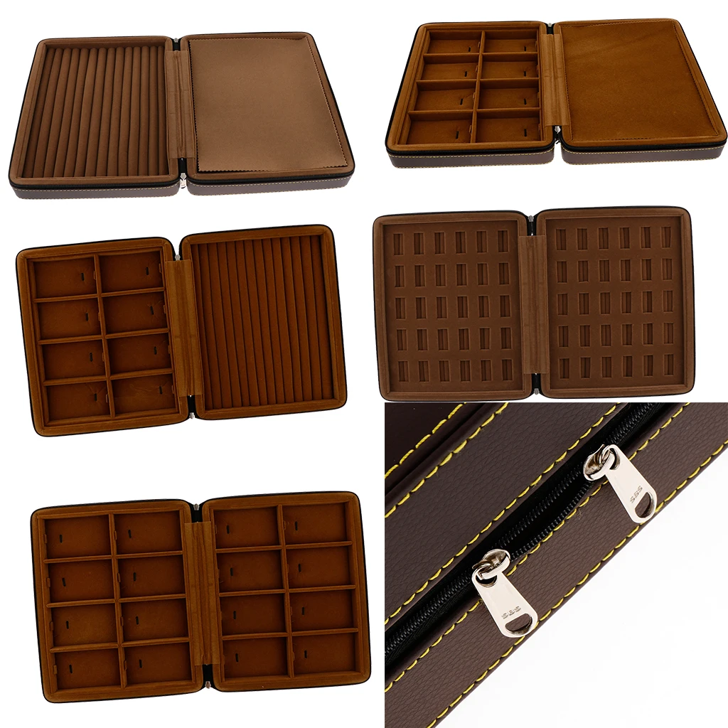 

Luxury PU Leather Jewelry Travel Organizer Box Studs Rings Storage Holder with Zipper