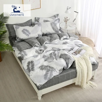 

Liv-Esthete Bedding Set Bed Cover With Zipper Leaf Student Single Adult Double Flat Sheet Bed Linen Nordic Decor Home Textiles