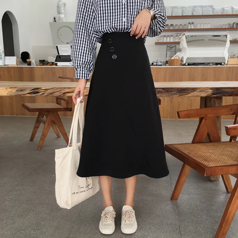 

Black And White with Pattern Skirt Women's Autumn 2019 New Style South Korea Retro High-waisted Medium-length Dress Versatile Lo