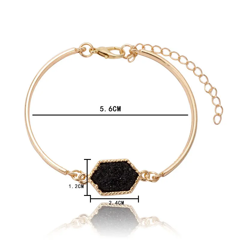 Браслет с кристаллами, модные геометрические браслеты с шестиугольником Друза природного камня, Золотая Серебряная цепочка для женщин, ювелирное изделие