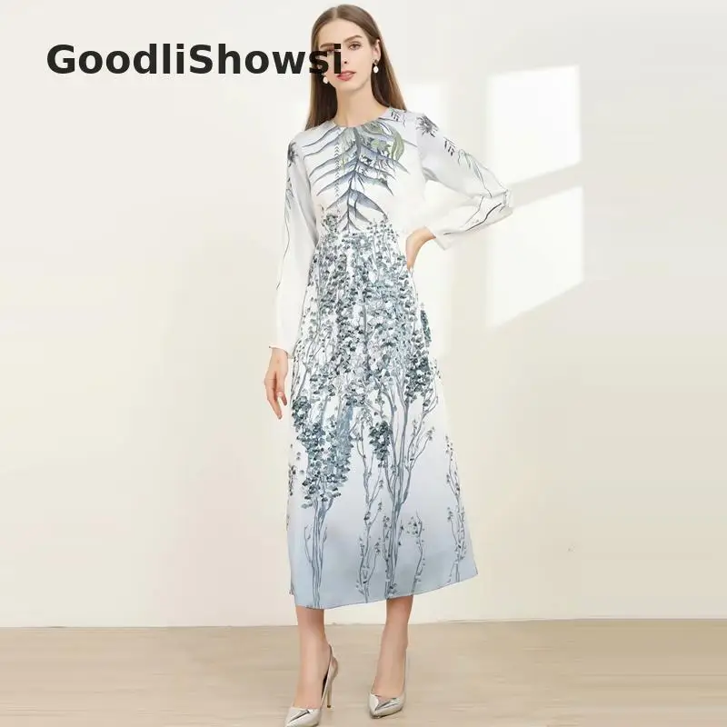 GoodliShowsi богемное элегантное платье для отдыха с модным принтом, с круглым вырезом, с длинным рукавом, женское длинное платье макси, изящные платья в стиле бохо