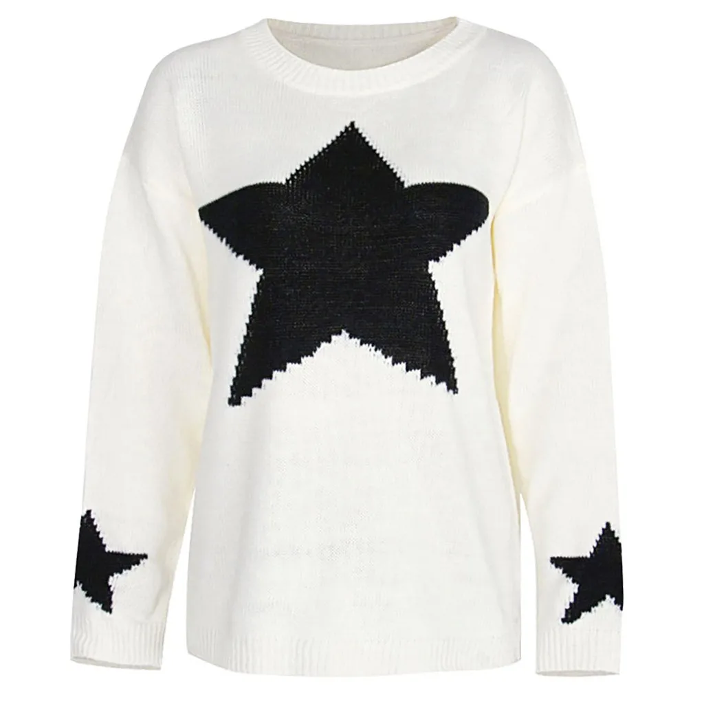 Осень/Зима Hong Kong стильный свитер женский пуловер свободный ретро мохнатая пятиконечная звезда вязаный свитер женский A30827