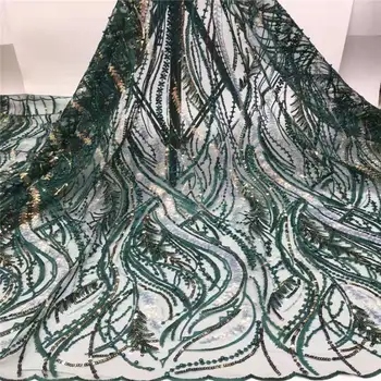 

African Lace Fabric 2019 High Quality Lace, Green Embroidery Tulle Lace Fabric, African Lace sequins 5 Yards