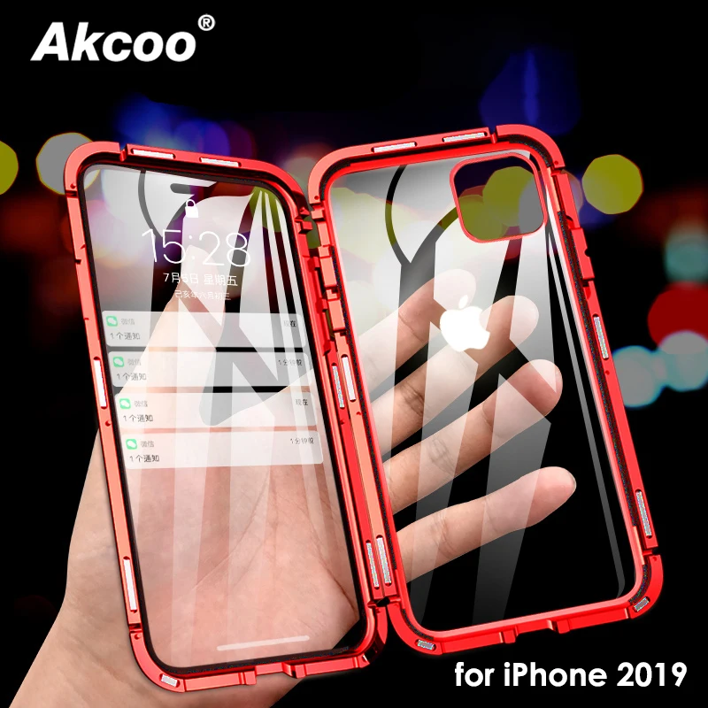 Магнитный металлический чехол Akcoo для телефона iPhone 11 Pro Max переднее и заднее