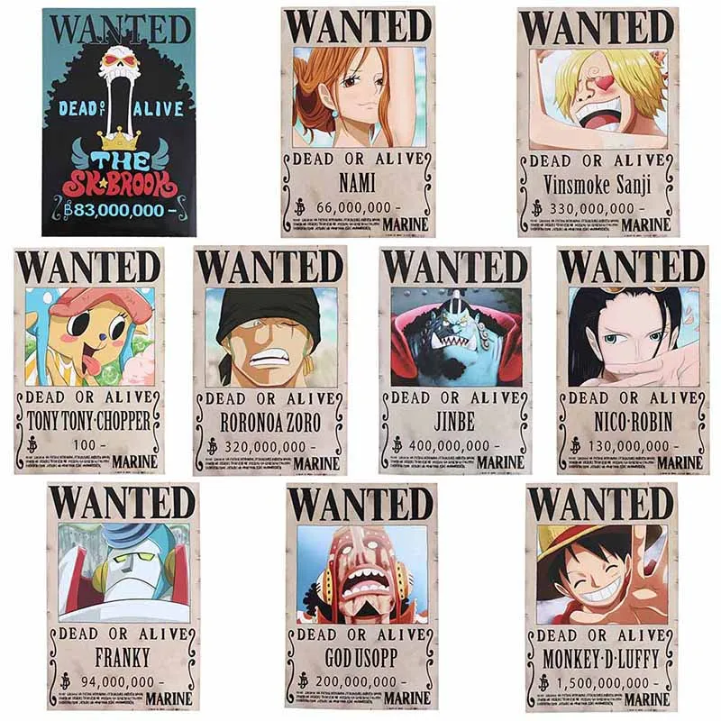 

10 Pcs/set 28.5X19.5CM Home Decor Wall Stickers Vintage Paper One Piece Wanted Posters Anime Posters Luffy Chopper Wanted