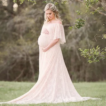 

Pregnancy Photography Props Maxi Maternity Gown Lace Pregnant Dress Fancy Shooting Photo Summer Maternity Photography Tail Dress
