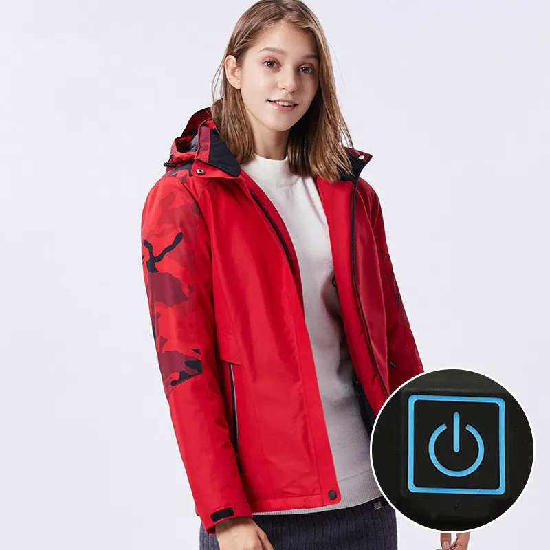 Wome USB Heated Long Sleeves Outdoor Coat Heating Hooded Jacket Warm winter Thermal Skiing softshell waterproof Jacket 7XL