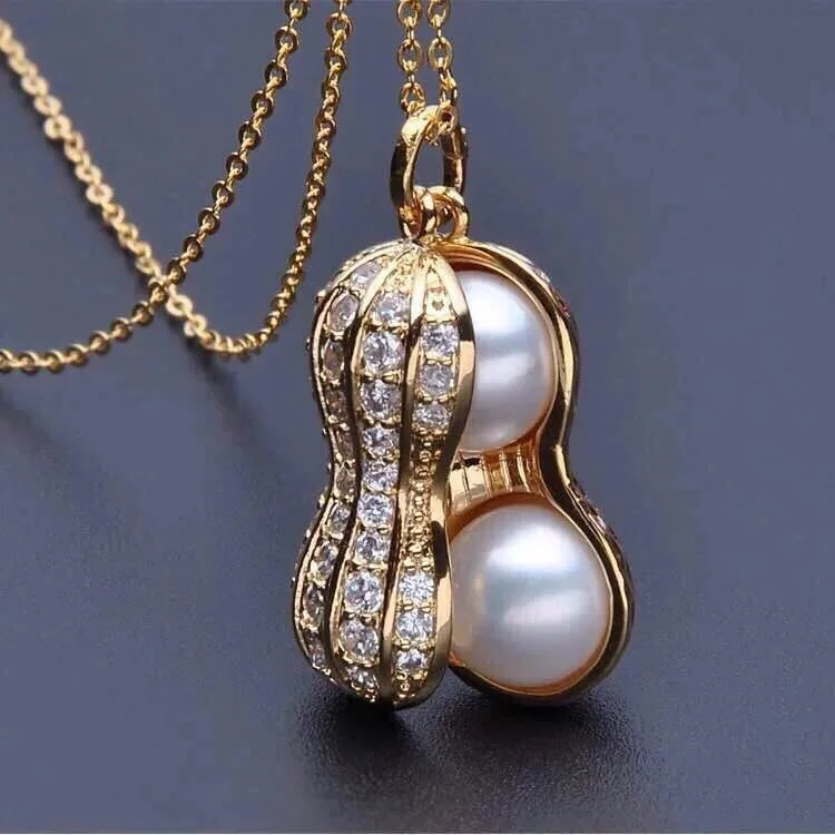 

Exquisite Gold Plated Pearls Peanut Necklace White Zircon Crystal Clavicle Chain Bridal Necklace Cocktail Party Women's Jewelry