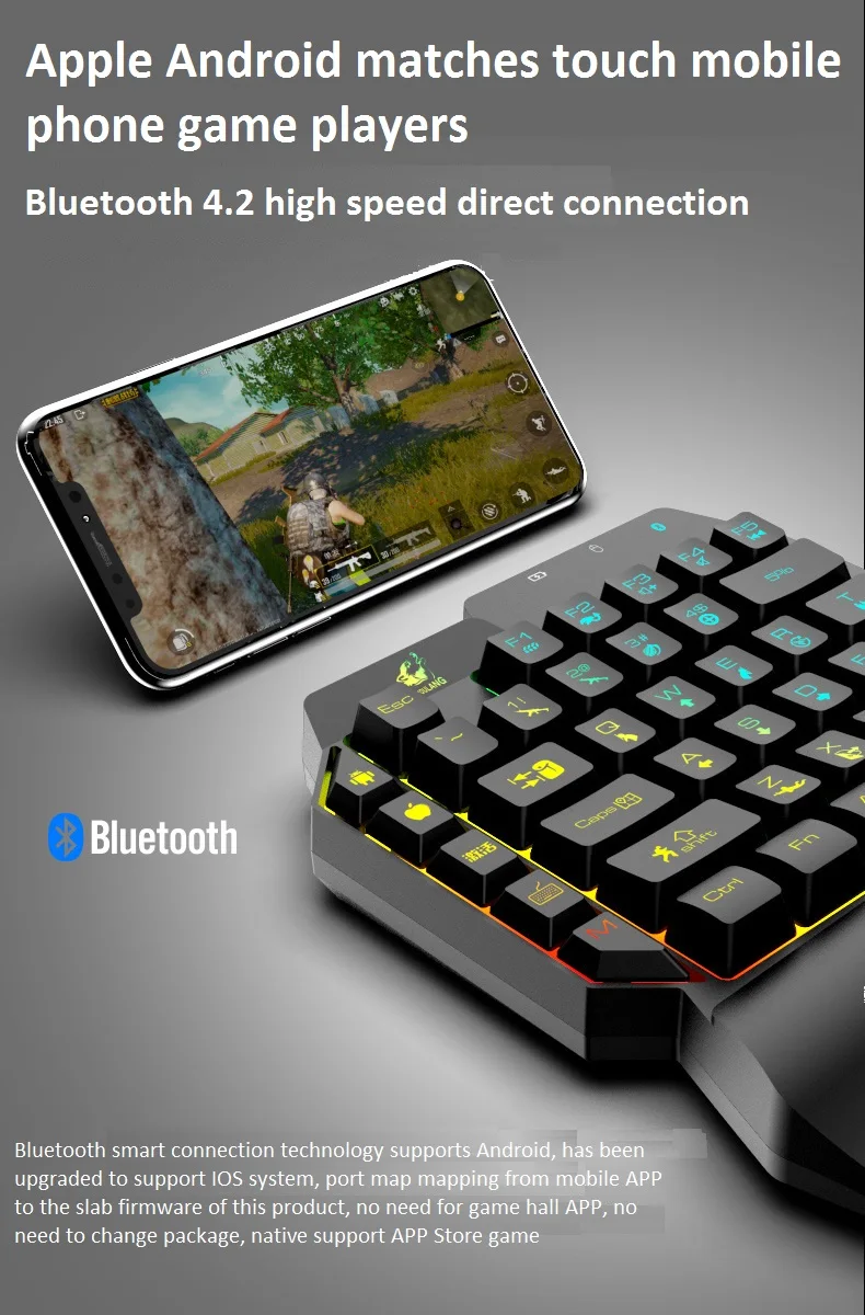 Bluetooth Механическая игровая клавиатура с одной рукой, 39 клавиш, цветной светодиодный смартфон, компьютер, обычная мини клавиатура для игр