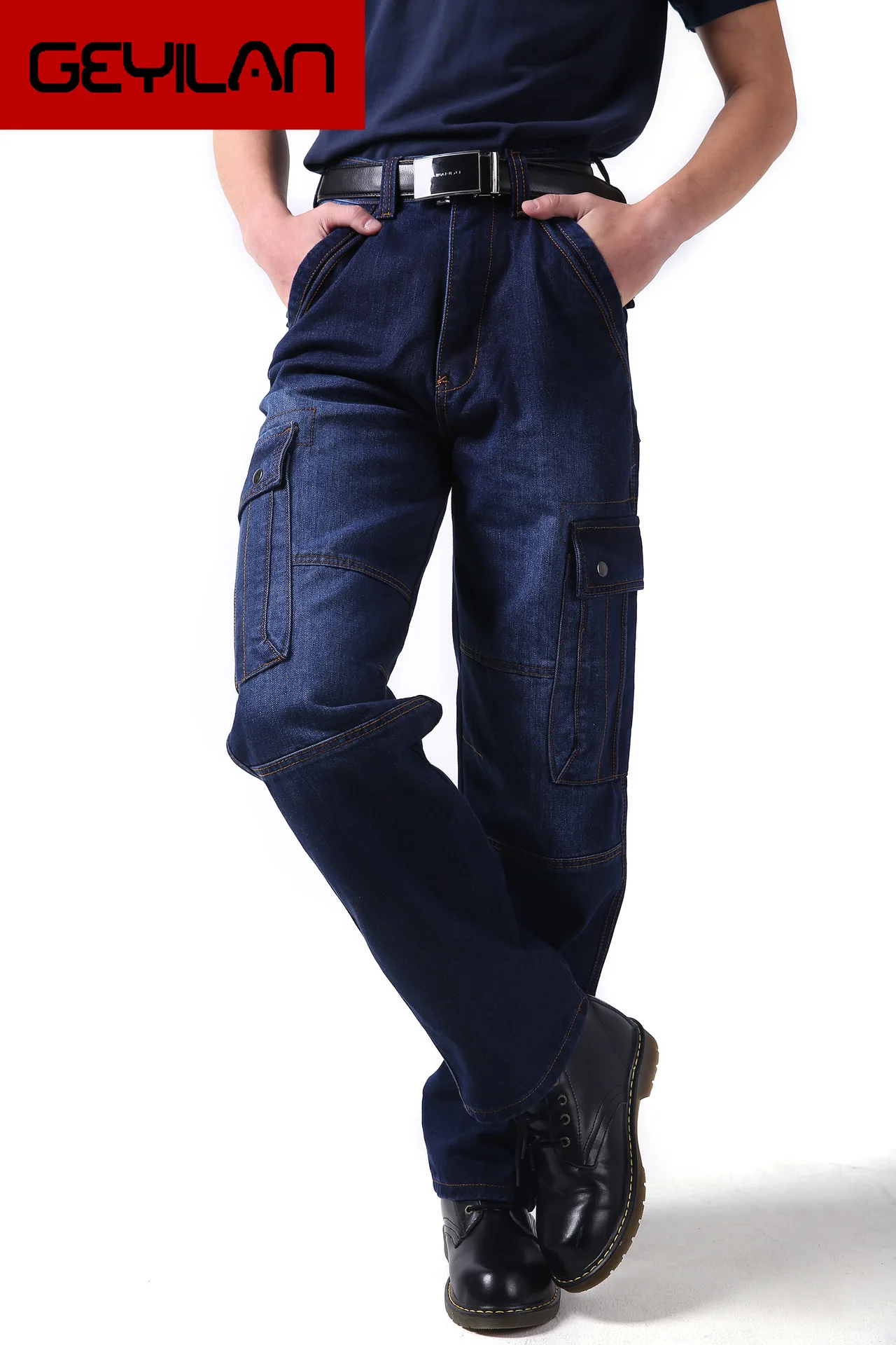 

Hip Hop Jeans Men Side Pockets Denim Overalls Men Denim Jeans Pants Harem Men's Jeans Big Size 44 46 Baggy Loose Fit Male Jeans