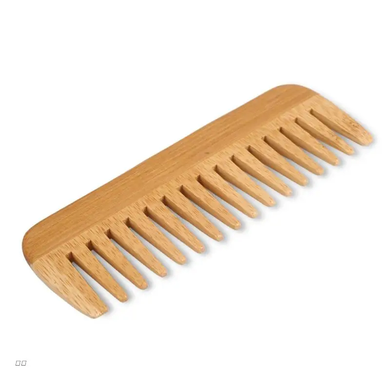J78D Natural Bamboo Wide Tooth Comb Detangling Combs Anti-Static Curly Hair For Women Men Smoothing Massaging