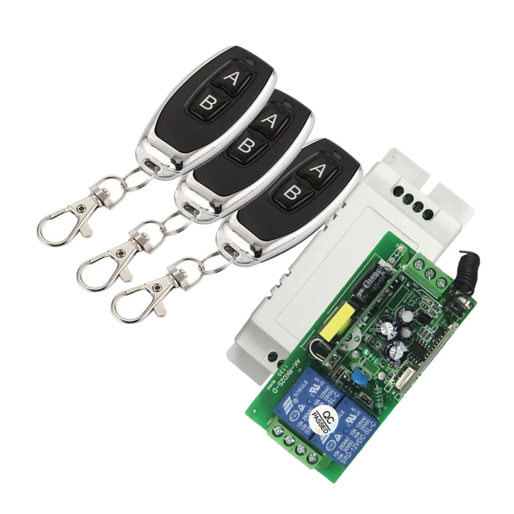 433MHz Wireless Remote Control Switch AC 85-250V 2 CH Relay Receiver Module + 3 RF  For Garage Door Openers, Cars, LED Lights