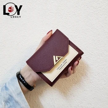 

Buckle Flower Decoration Fold Purses Wallets Splicing Short Female 2020 Luxury Wallets Korean Version High Quality Women Wallets