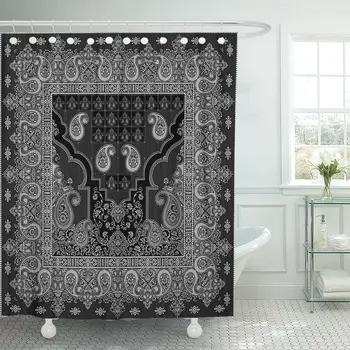 

Bandanna Black and White Traditional Ornamental Ethnic Pattern Paisley Shower Curtain Waterproof Fabric 60 x 72 Inches Set
