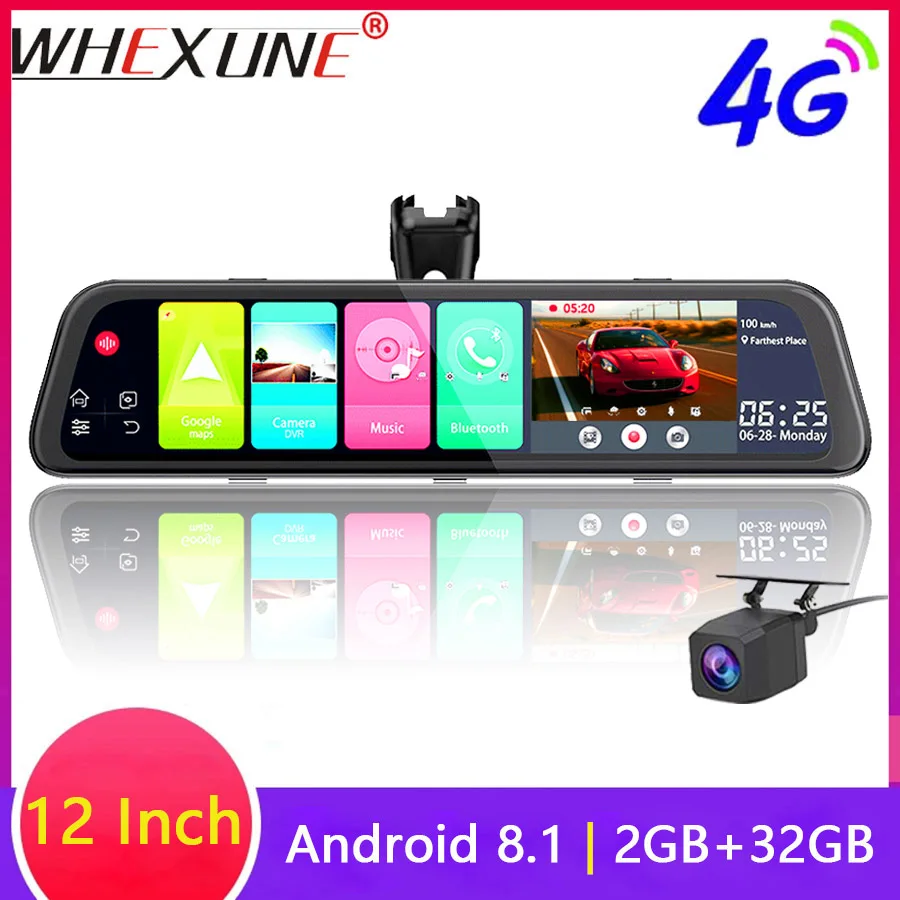 WHEXUNE 2GB RAM 32GB ROM Android 8.1 ADAS 4G WIFI GPS Navi Bluetooth Car DVR Mirror 1080P DashCam Camera Registrar Video Recorde