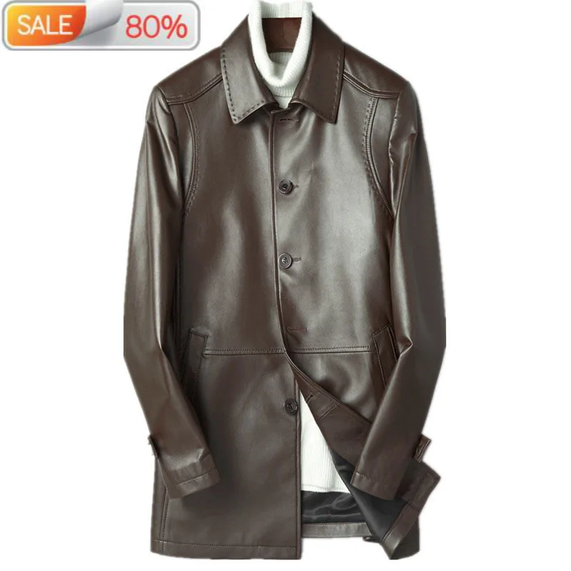 

Genuine Leather Autumn Winter Down Jacket Sheepskin Men Windbreaker Long Coat D-01-1709 ND1171