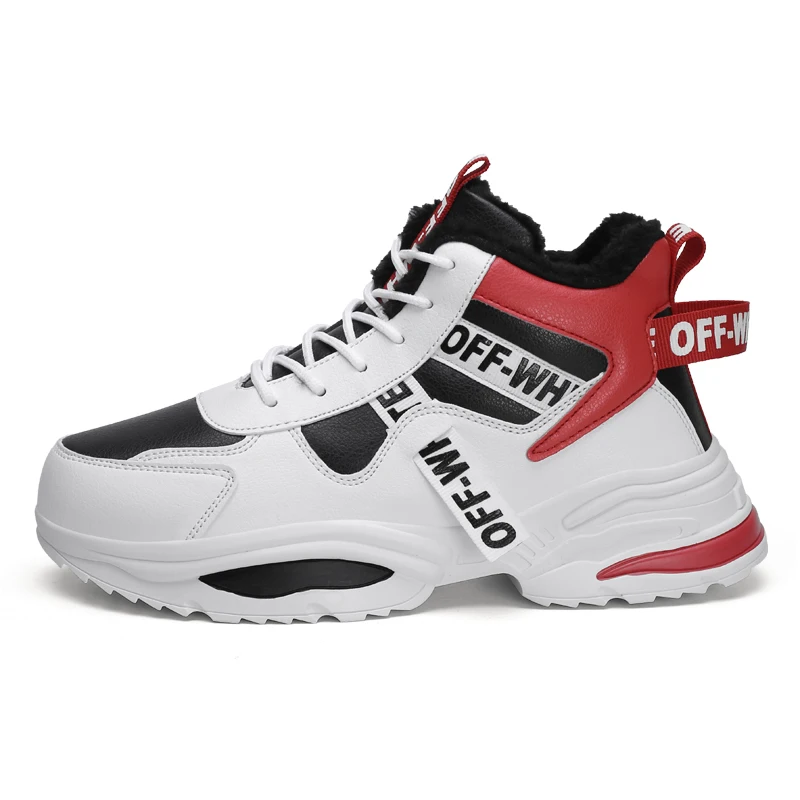 white red G015-1 Зимняя модная мужская повседневная обувь; удобная мужская теплая бархатная хлопковая обувь; уличные кроссовки; Мужская зимняя обувь; chaussure homme - Цвет: white red G015-1