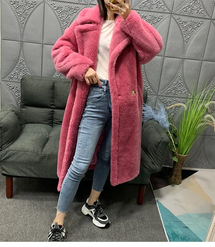 natural sheep fur wool blends women winter coat (15)